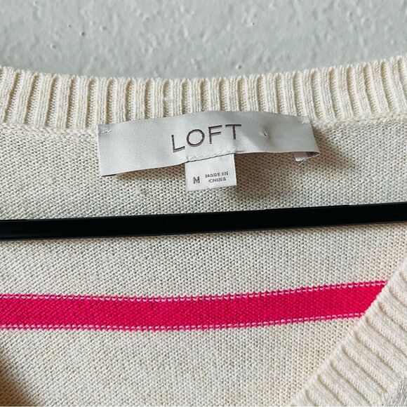 Loft V-Neck Striped Sweater Cream and Pink size Medium - Picture 5 of 5